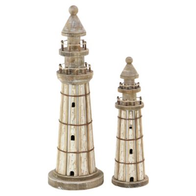 Image showing  White Wood Coastal Lighthouse Sculptures, 15 in., 20 in., 2 pc.