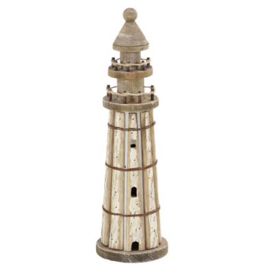 Image showing  White Wood Coastal Lighthouse Sculptures, 15 in., 20 in., 2 pc.