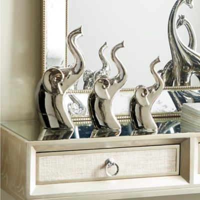 Harper & Willow 3 pc. Silver Porcelain Contemporary Elephant Sculptures, 14 in., 12 in., 10 in.