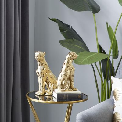 Harper & Willow Porcelain Glam Leopard Sculptures, 10 in., 12 in., Gold, 2 pc.
