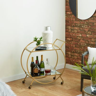 Harper & Willow Contemporary Iron and Mirror Bar Cart, 30 in. x 27 in. x 15 in., Gold