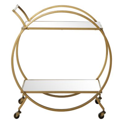 Image showing  2-Tier Contemporary Iron and Mirror Wheeled Bar Cart, Gold