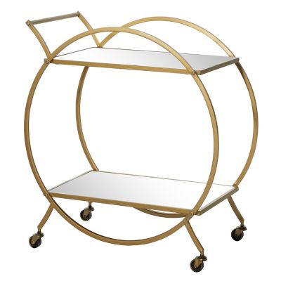 Image showing  2-Tier Contemporary Iron and Mirror Wheeled Bar Cart, Gold