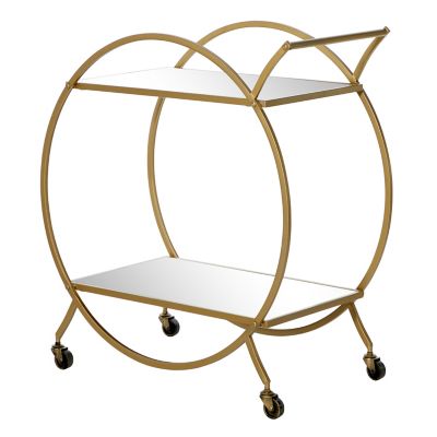 Image showing  2-Tier Contemporary Iron and Mirror Wheeled Bar Cart, Gold