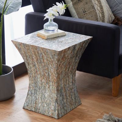 Harper & Willow Multi Mussel Shells and Wood Contemporary Accent Table, 19 in. x 15 in. x 15 in.