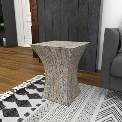 Image showing 10 th Harper & Willow Multi Mussel Shells and Wood Contemporary Accent Table, 19 in. x 15 in. x 15 in.