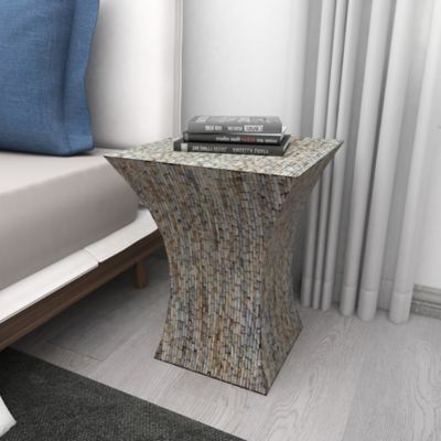 Image showing 11 th Harper & Willow Multi Mussel Shells and Wood Contemporary Accent Table, 19 in. x 15 in. x 15 in.
