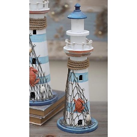 Harper & Willow Wood Lighthouse Figurine with Jute Rope Accent, 6 in. x 16 in.