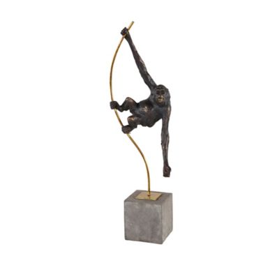 Image showing  Black Resin Modern Sculpture, Monkey, 23 in. x 7 in. x 5 in.