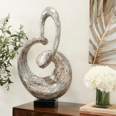 Harper & Willow Gray Mother of Pearl Swirl Abstract Sculpture with Black Base 16" x 11" x 30"