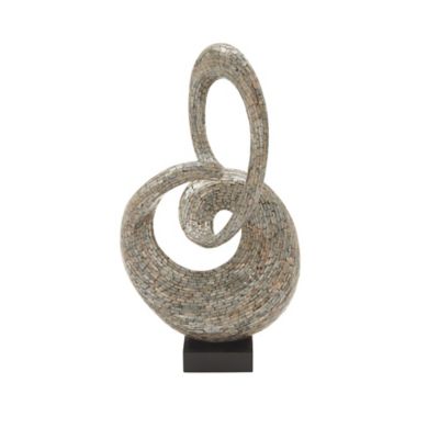 Image showing  Gray Mother of Pearl Swirl Abstract Sculpture with Black Base 16" x 11" x 30"