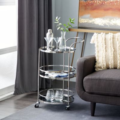 Harper & Willow Contemporary Stainless Steel Bar Cart, 33 in. x 17 in. x 21 in., Multicolor