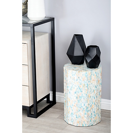 Harper & Willow Multi Mussel Shells and Wood Contemporary Accent Table, 19 in. x 13 in. x 13 in.