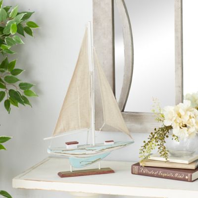 Harper & Willow Wood Coastal Sailboat Sculpture, 22 in. x 14 in. x 2 in., Brown