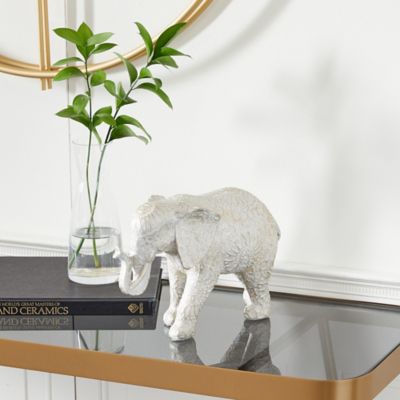 Harper & Willow White Polystone Elephant Sculpture, 11 in. x 4 in. x 7 in.