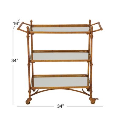 Harper & Willow Brass Iron Bar Cart, 33 in. x 35 in. x 18 in.