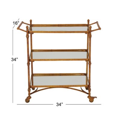 Harper & Willow Brass Iron Wheeled Bar Cart