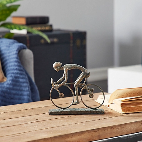 Harper & Willow Contemporary Bronze Polystone Stylized Cyclist Sculpture, 8.05 in. x 8.5 in. x 2.85 in.