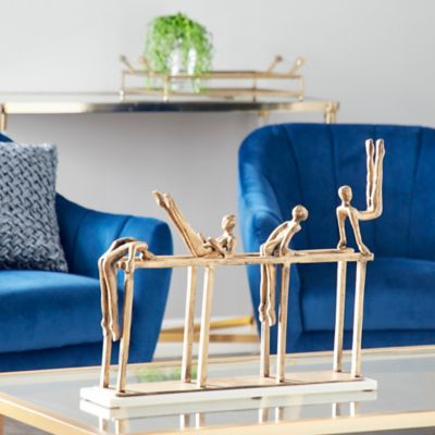 Harper & Willow Gold Aluminum Modern Sculpture, Gymnastic, 17 in. x 21 in. x 9 in.