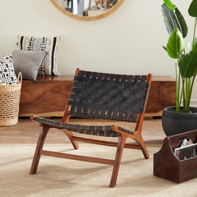 Harper & Willow 26 in. x 27 in. Wood Woven Accent Chairs, Black, 2-Pack