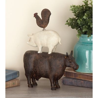 Harper & Willow Brown Polystone Stacked Farm Animals Sculpture, 10 in. x 3 in. x 14 in.
