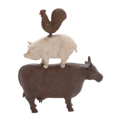 Image showing  Polystone Stacked Farm Animals Sculpture, 10 in. x 3 in. x 14 in., Brown