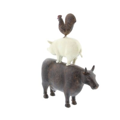 Image showing  Polystone Stacked Farm Animals Sculpture, 10 in. x 3 in. x 14 in., Brown