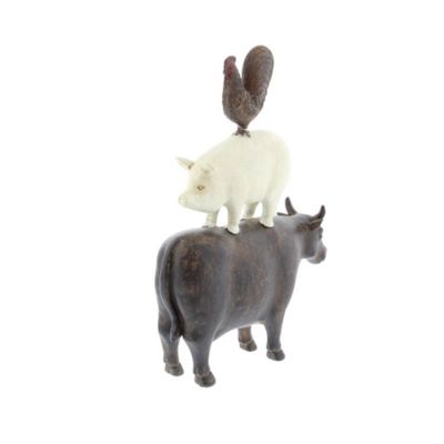 Image showing  Polystone Stacked Farm Animals Sculpture, 10 in. x 3 in. x 14 in., Brown