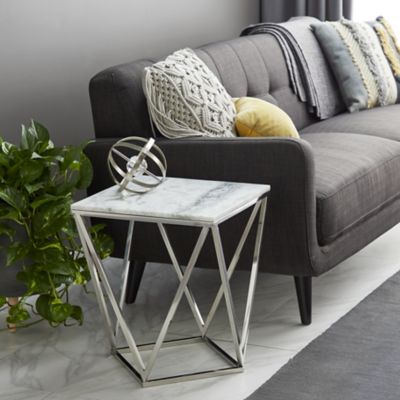 Harper & Willow Silver Marble and Stainless Steel Modern Accent Table, 21 in. x 18 in. x 18 in.