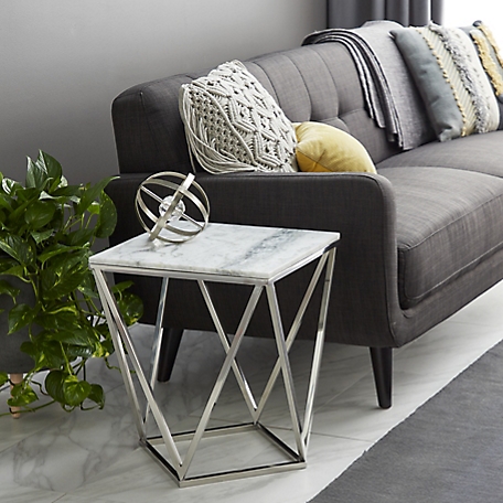 Harper & Willow Silver Marble and Stainless Steel Modern Accent Table, 21 in. x 18 in. x 18 in.