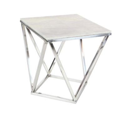 Image showing  Marble and Stainless Steel Modern Accent Table, Silver