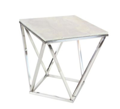 Image showing  Marble and Stainless Steel Modern Accent Table, Silver