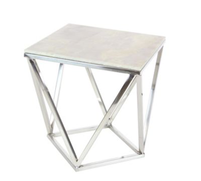 Image showing  Marble and Stainless Steel Modern Accent Table, Silver