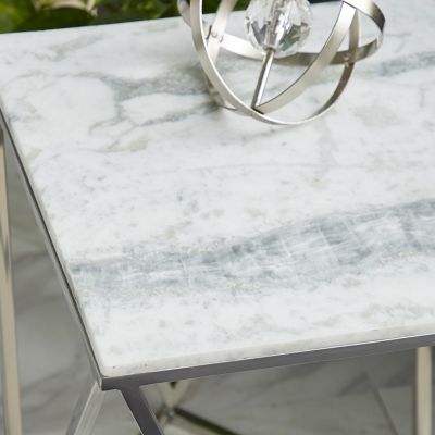 Image showing  Marble and Stainless Steel Modern Accent Table, Silver