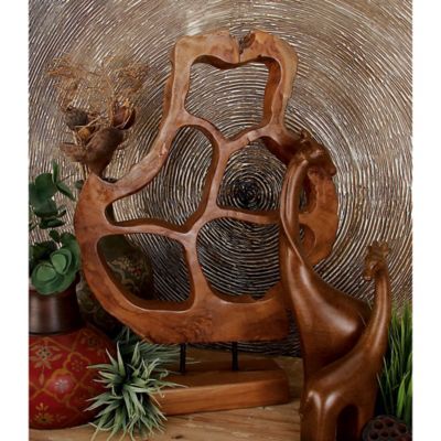 Harper & Willow Natural Teak Wood Abstract Sculpture, 25 in. x 16 in. x 8 in., Brown