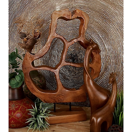 Harper & Willow Natural Brown Teak Wood Sculpture, Abstract, 25 in. x 16 in. x 8 in.