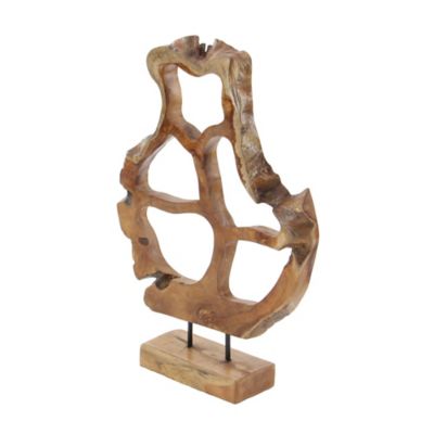 Image showing  Natural Teak Wood Abstract Sculpture, 25 in. x 16 in. x 8 in., Brown