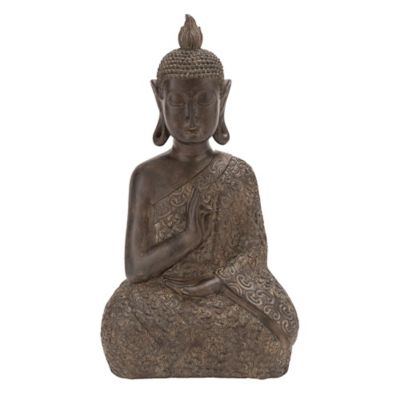 Image showing  Polystone Buddha Sculpture, 17 in. x 9 in. x 6 in., Brown