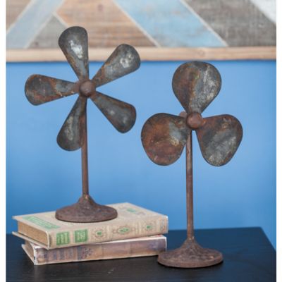 Harper & Willow Grey Metal Industrial Propeller Sculptures, 10 in. x 15 in., 2 pc.