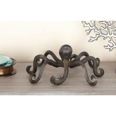 Harper & Willow Metal Coastal Octopus Sculpture, 4 in. x 12 in. x 9 in., Black