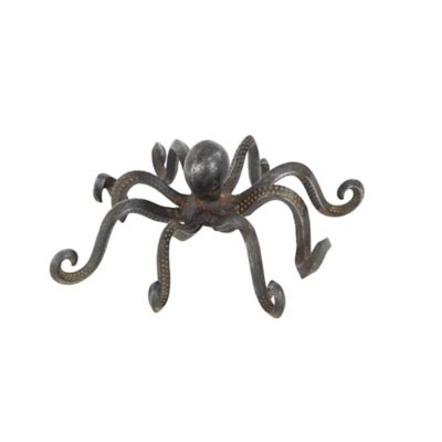 Image showing  Metal Coastal Octopus Sculpture, 4 in. x 12 in. x 9 in., Black