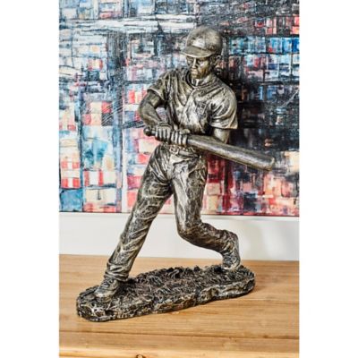 Harper & Willow Traditional Silver Polystone Baseball Player Sculpture, 16 in. x 12 in. x 8 in.
