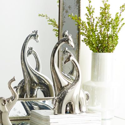 Harper & Willow Silver Ceramic Contemporary Sculpture Set, Giraffe, 15 in. x 11 in. x 5 in.