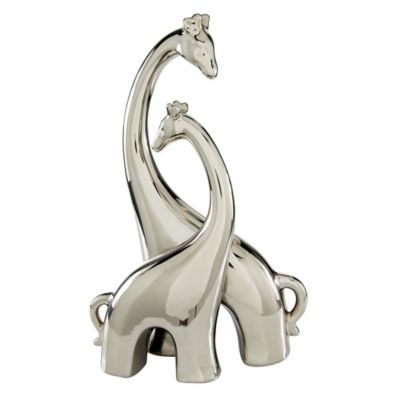 Image showing  Ceramic Contemporary Giraffe Sculptures, 15 in. x 11 in. x 5 in., Silver