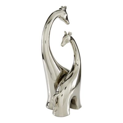 Image showing  Ceramic Contemporary Giraffe Sculptures, 15 in. x 11 in. x 5 in., Silver