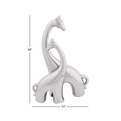 Image showing  Ceramic Contemporary Giraffe Sculptures, 15 in. x 11 in. x 5 in., Silver
