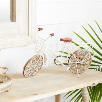 Harper & Willow White Metal Bike Sculpture with Carved Wood Wheels 19