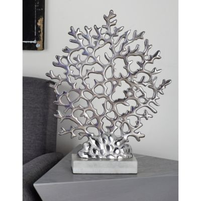 Harper & Willow Coastal Silver Aluminum And Marble Coral Sculpture, 15 In. X 12 In. X 3 In.