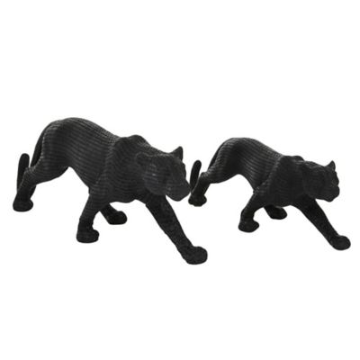 Image showing  Polystone Contemporary Leopard Sculptures, 14 in., 18 in., Black, 2 pc.