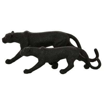 Image showing  Polystone Contemporary Leopard Sculptures, 14 in., 18 in., Black, 2 pc.